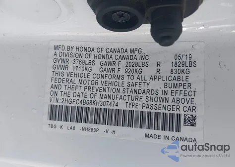2019 Honda Civic Lx from USA, damaged, VIN 2HGFC4B68KH307474